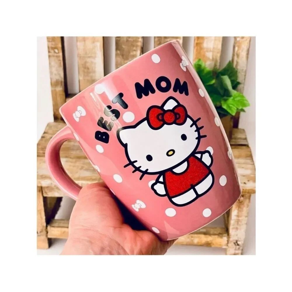 NWT Gorgeous Sanrio Hello Kitty BEST MOM Pink Glossy Ceramic Jumbo Coffee Mug